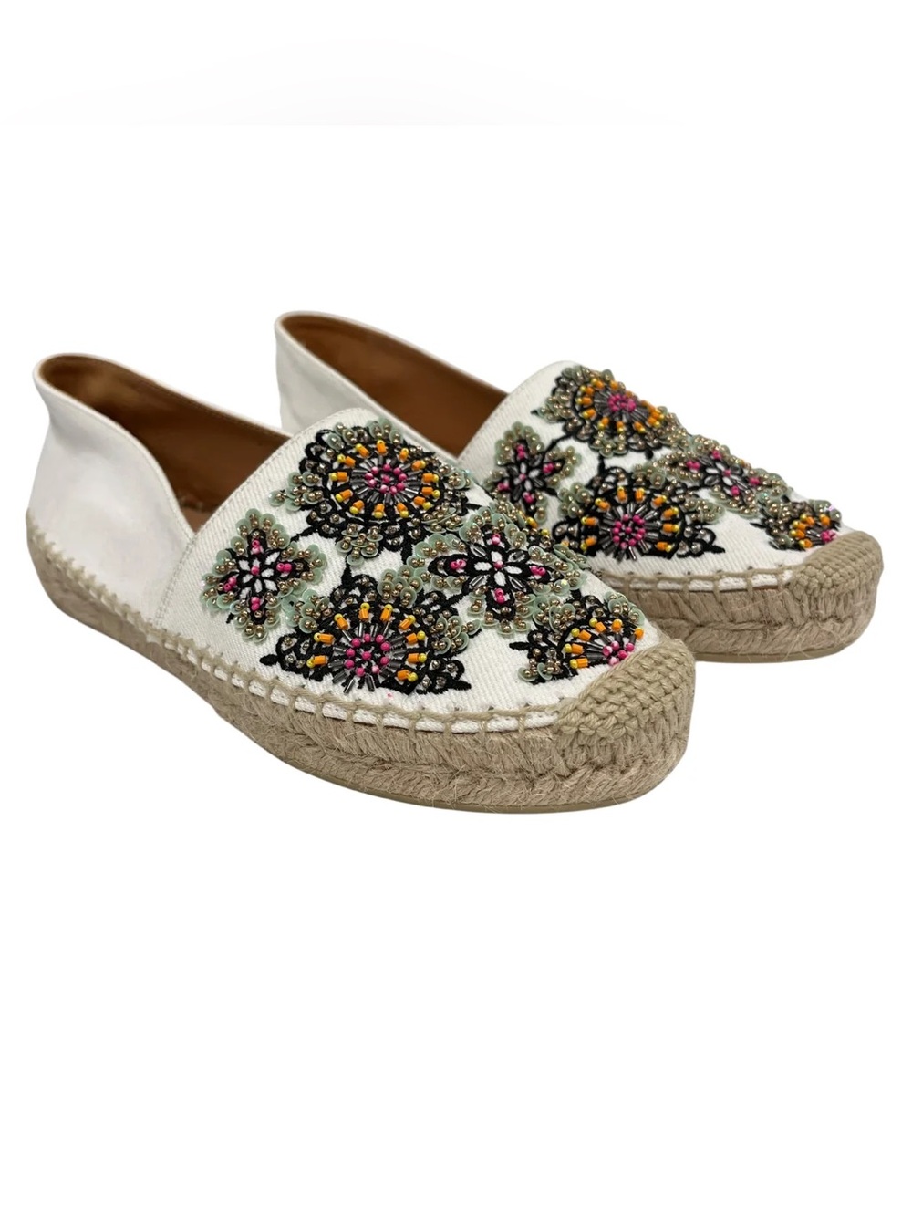Miu Miu White Espadrilles with Multicolor Beaded Medallions